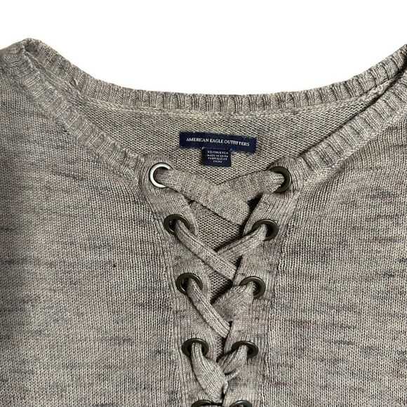 AEO Purple Ombré lace up neck cotton blend sweater - Picture 8 of 9